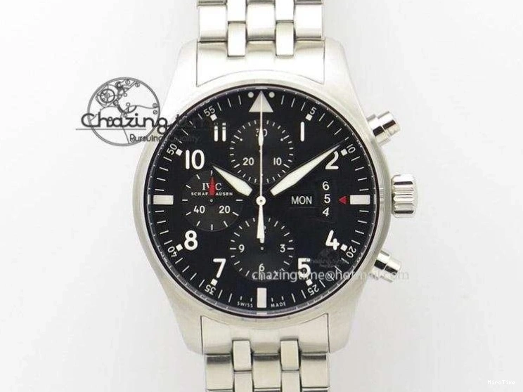 MIROTIME 0513 Youthful Pilot Spitfire 3878 Chrono BP Gray Dial SS On Black Leather Strap A 7368